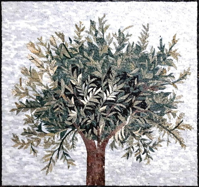Dense Olive Mosaic Tree - Mosaic Artwork
