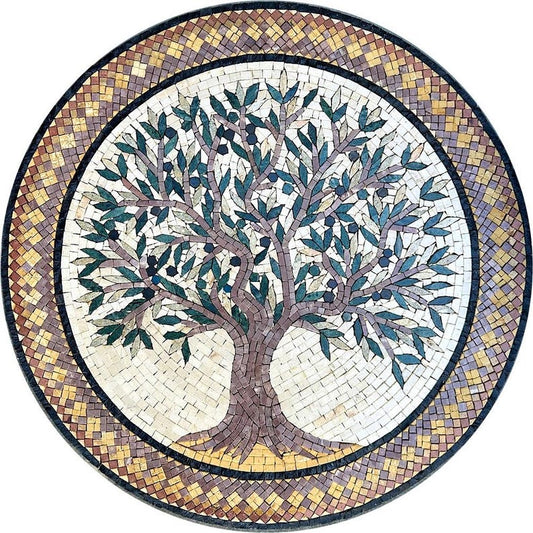 Circular Olive Tree of Life Mosaic Medallion