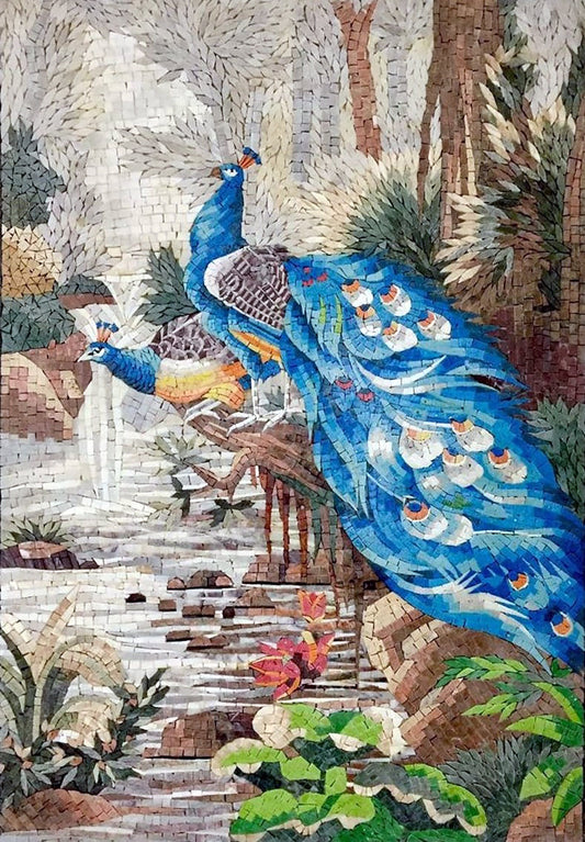 Peacocks Mosaic Wall Art- Bird Mosaic Art