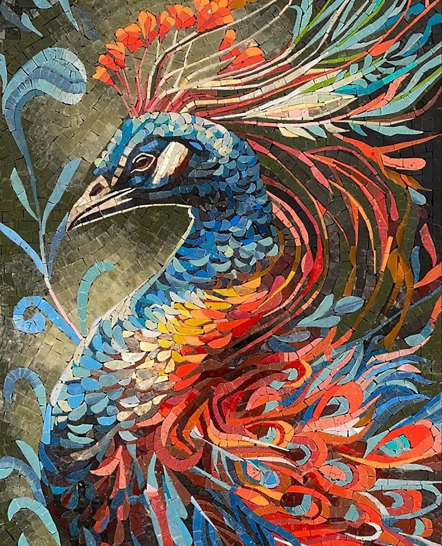 Vivid Colorful Peacock Mosaic- Mosaic Wall Art