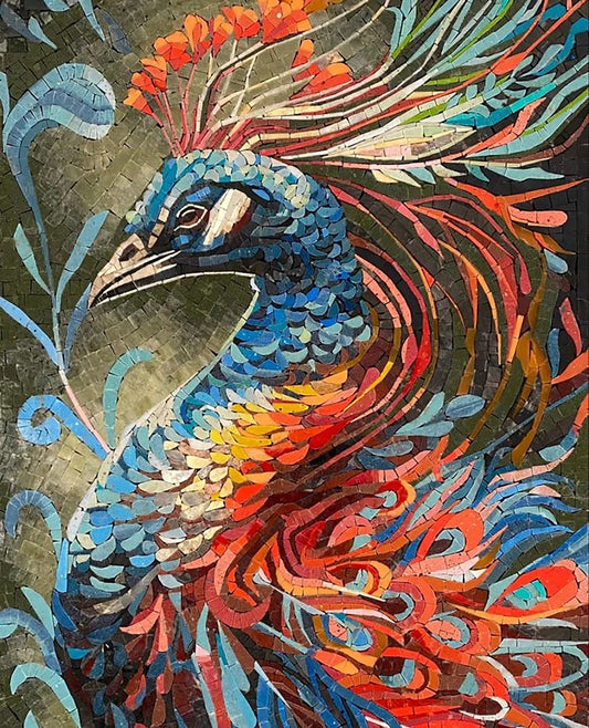 Vivid Colorful Peacock Mosaic- Mosaic Wall Art