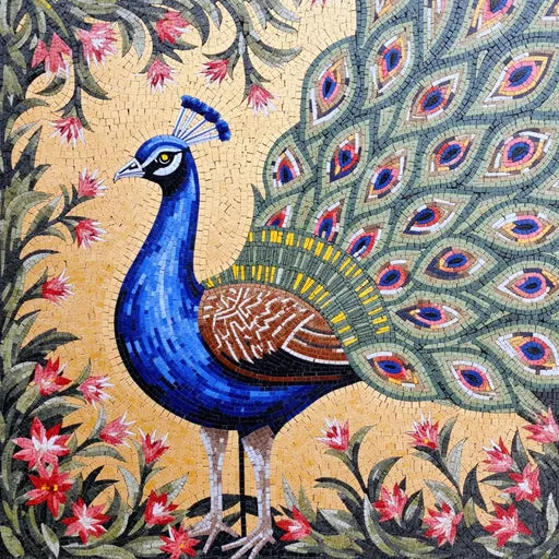 Regal Peacock Mosaic: A Symbol of Beauty and Elegance | Bird Mosaics | iMosaicArt