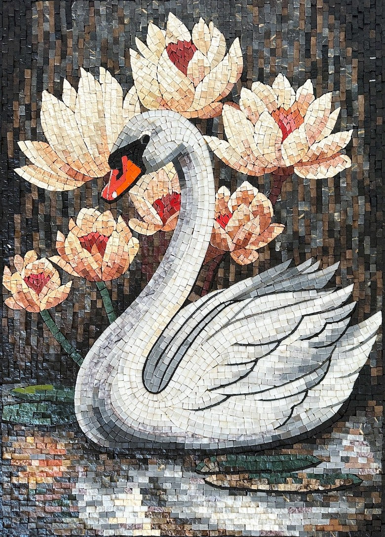 Elegant Swan and Water Lilies Mosaic