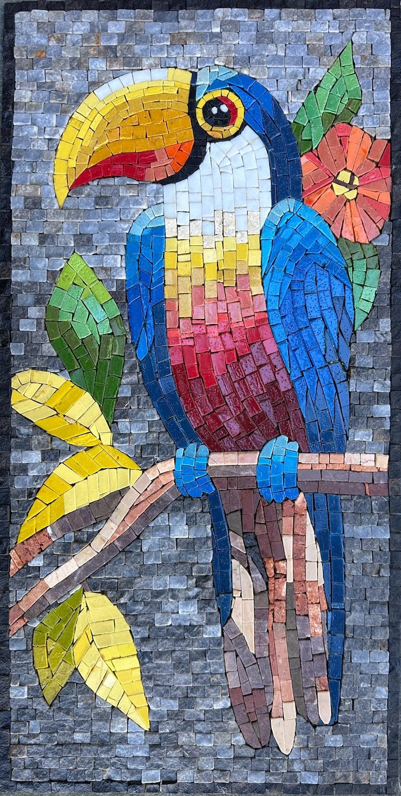 Abstract Toucan on Branch Mosaic Panel