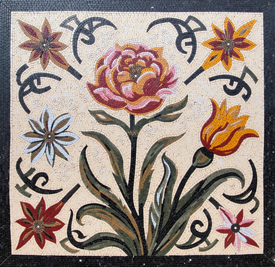 Colorful Flower Mosaic: Perfect for Brightening Your Interior