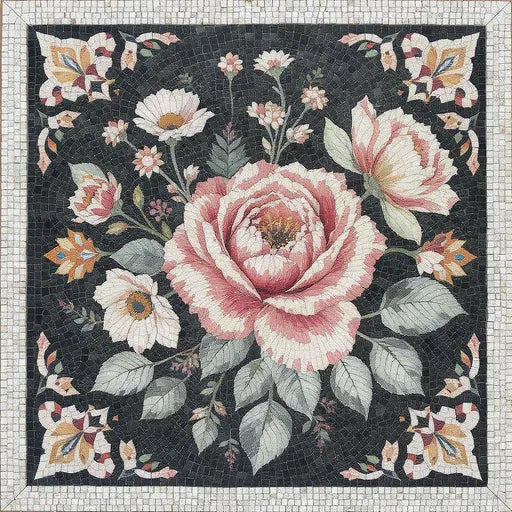 Contemporary Tulip Field Landscape  Floral Stone Mosaic Art