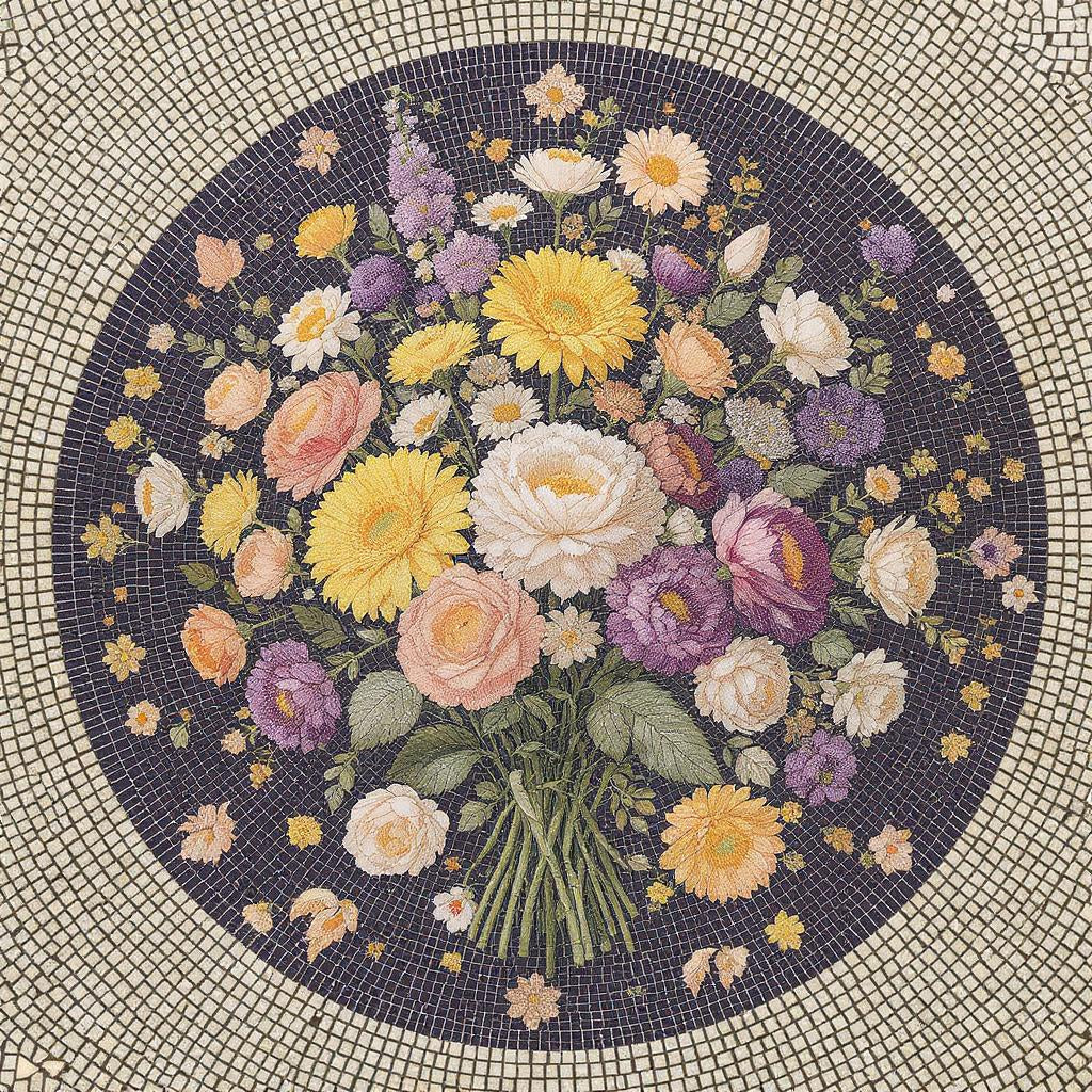 Elegant Tulip Field Landscape  Floral Stone Mosaic Art