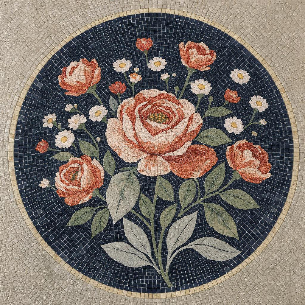 Luxury Lily Pond Medallion  Floral Stone Mosaic Art