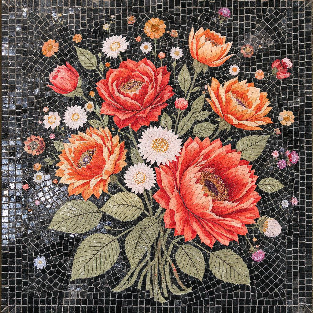 Classic Geometric Flower Pattern  Floral Stone Mosaic Art