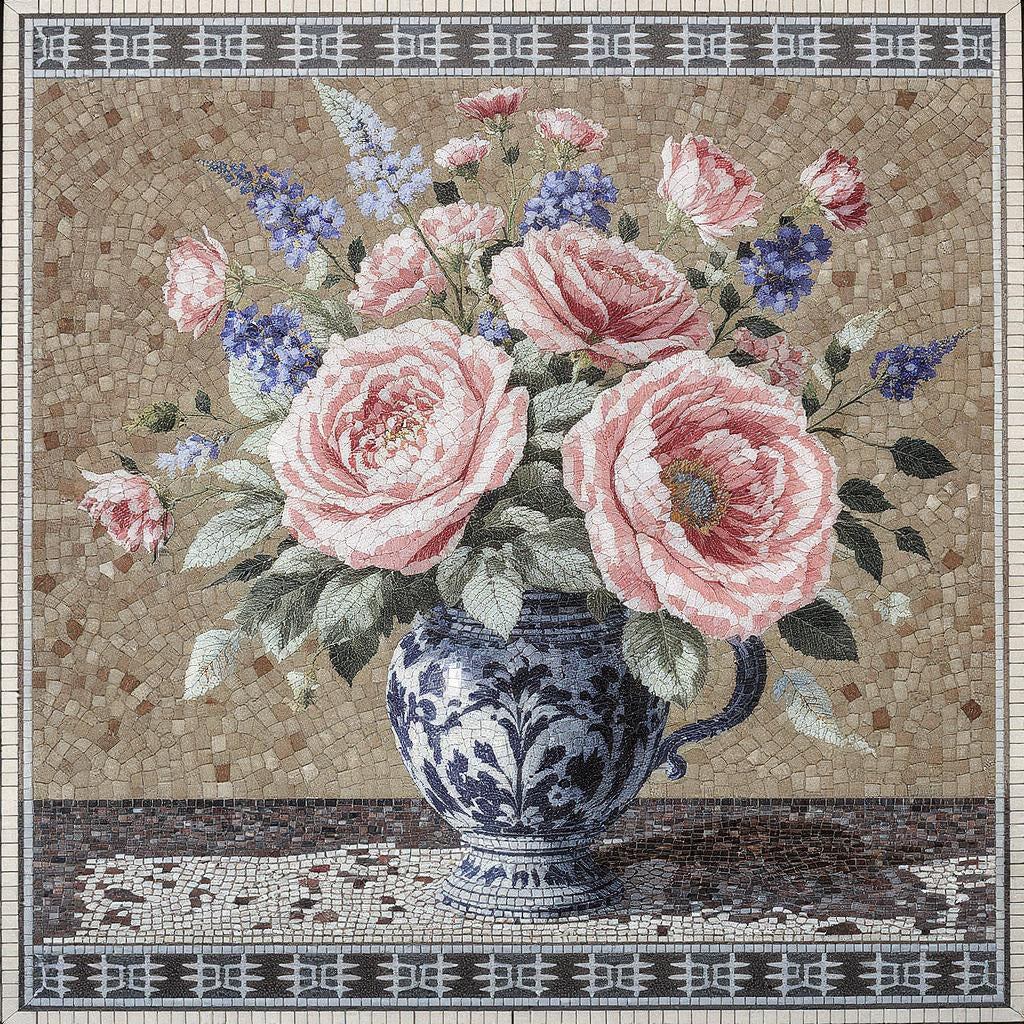 Decorative Byzantine Floral Cross  Floral Stone Mosaic Art