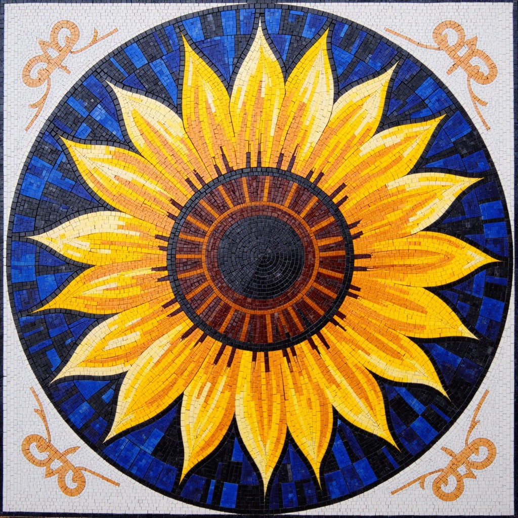 Decorative Sunflowers in a Vase  Floral Stone Mosaic Art