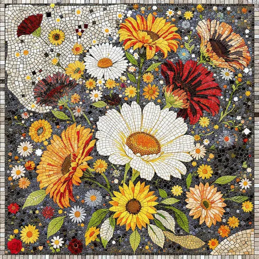 Fine Tulip Field Landscape  Floral Stone Mosaic Art