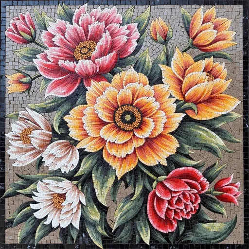 Exclusive Byzantine Floral Cross  Floral Stone Mosaic Art