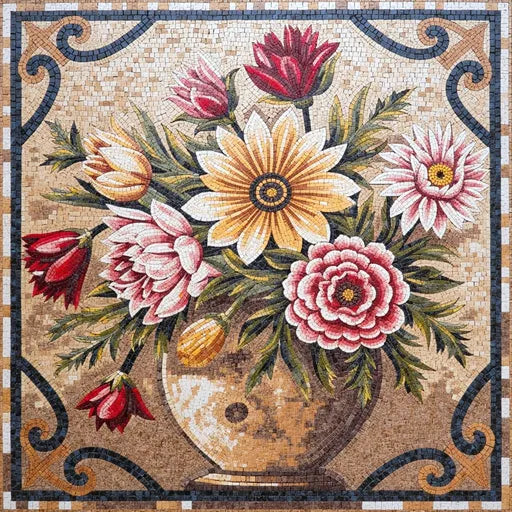 Elegant Tulip Field Landscape  Floral Stone Mosaic Art