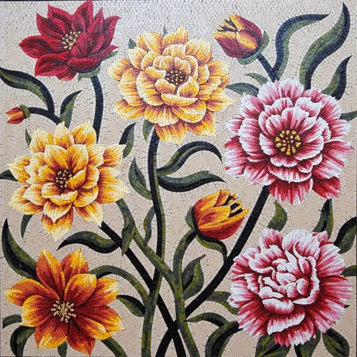 Exclusive Geometric Flower Pattern  Floral Stone Mosaic Art