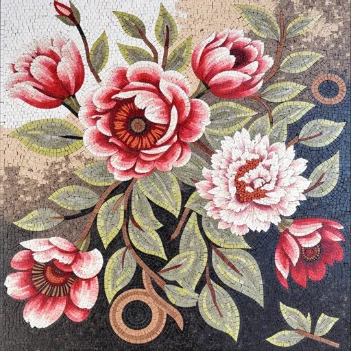 Contemporary Sunflowers in a Vase  Floral Stone Mosaic Art