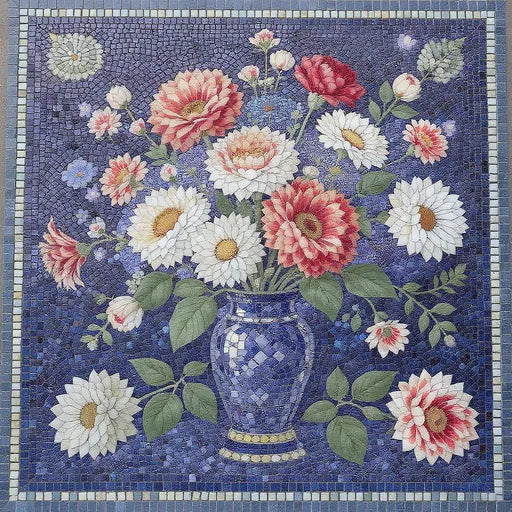 Exclusive Lily Pond Medallion  Floral Stone Mosaic Art