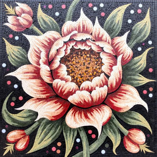 Mastercrafted Geometric Flower Pattern  Floral Stone Mosaic Art