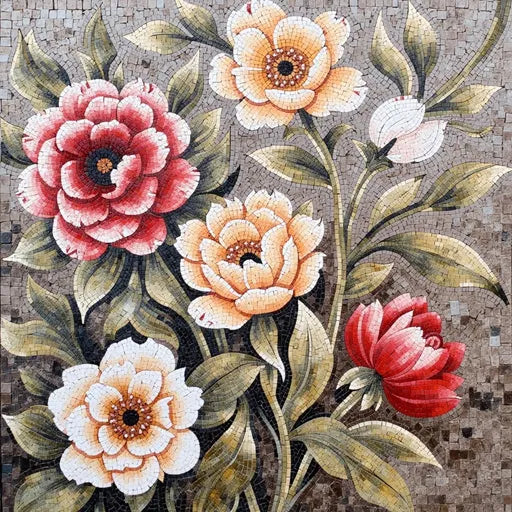 Luxury Lily Pond Medallion  Floral Stone Mosaic Art