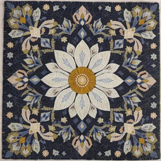 Elegant Geometric Flower Pattern  Floral Stone Mosaic Art
