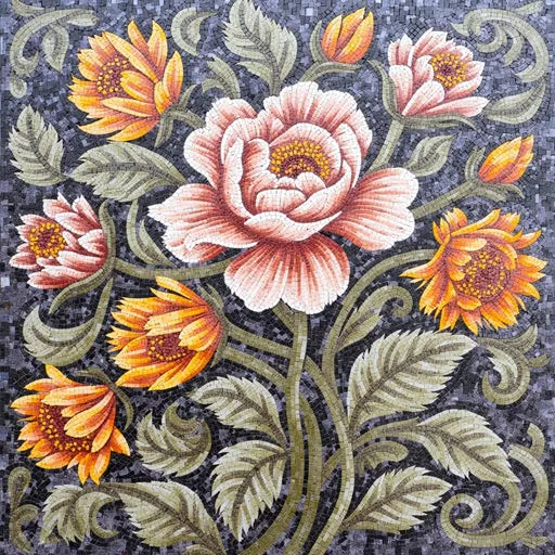 Luxury Single Orchid Bloom  Floral Stone Mosaic Art