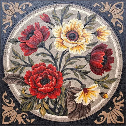 Classic Sunflowers in a Vase  Floral Stone Mosaic Art