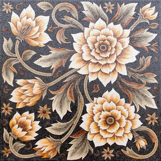 Hand-Set Abstract Floral Swirl  Floral Stone Mosaic Art