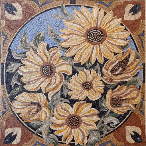 Mastercrafted Lily Pond Medallion  Floral Stone Mosaic Art