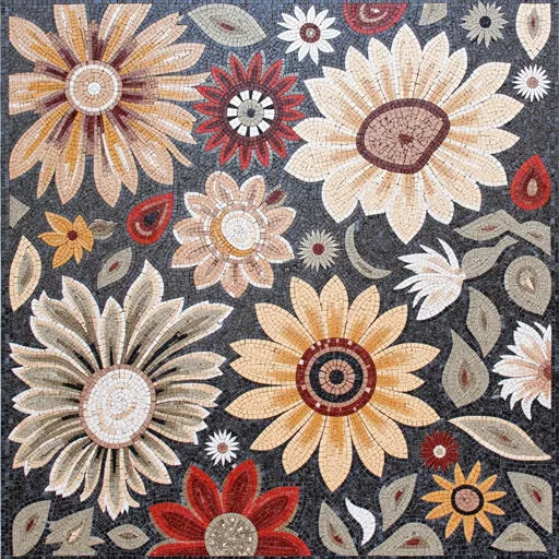 Stonecrafted Geometric Flower Pattern  Floral Stone Mosaic Art