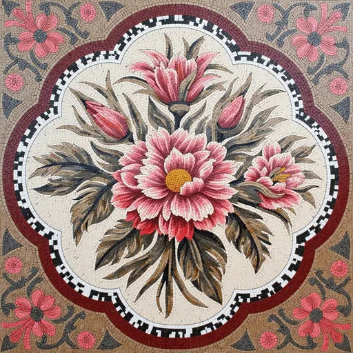 Contemporary Sunflowers in a Vase  Floral Stone Mosaic Art