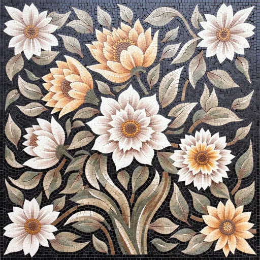 Elegant Rose Bouquet  Floral Stone Mosaic Art