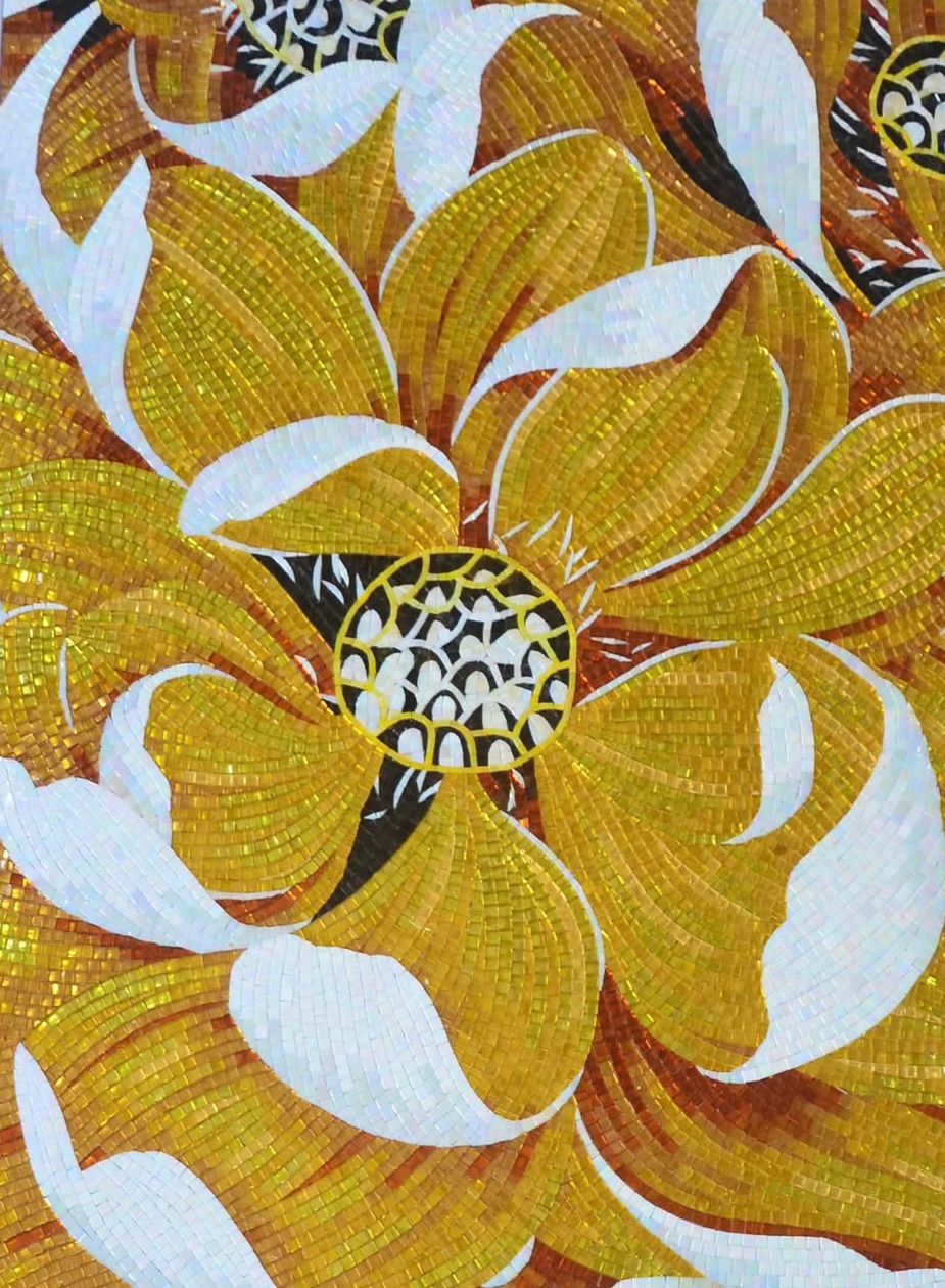 "Golden Bloom" Handmade Yellow Flower Mosaic: Vibrant Glass Tile Wall Art