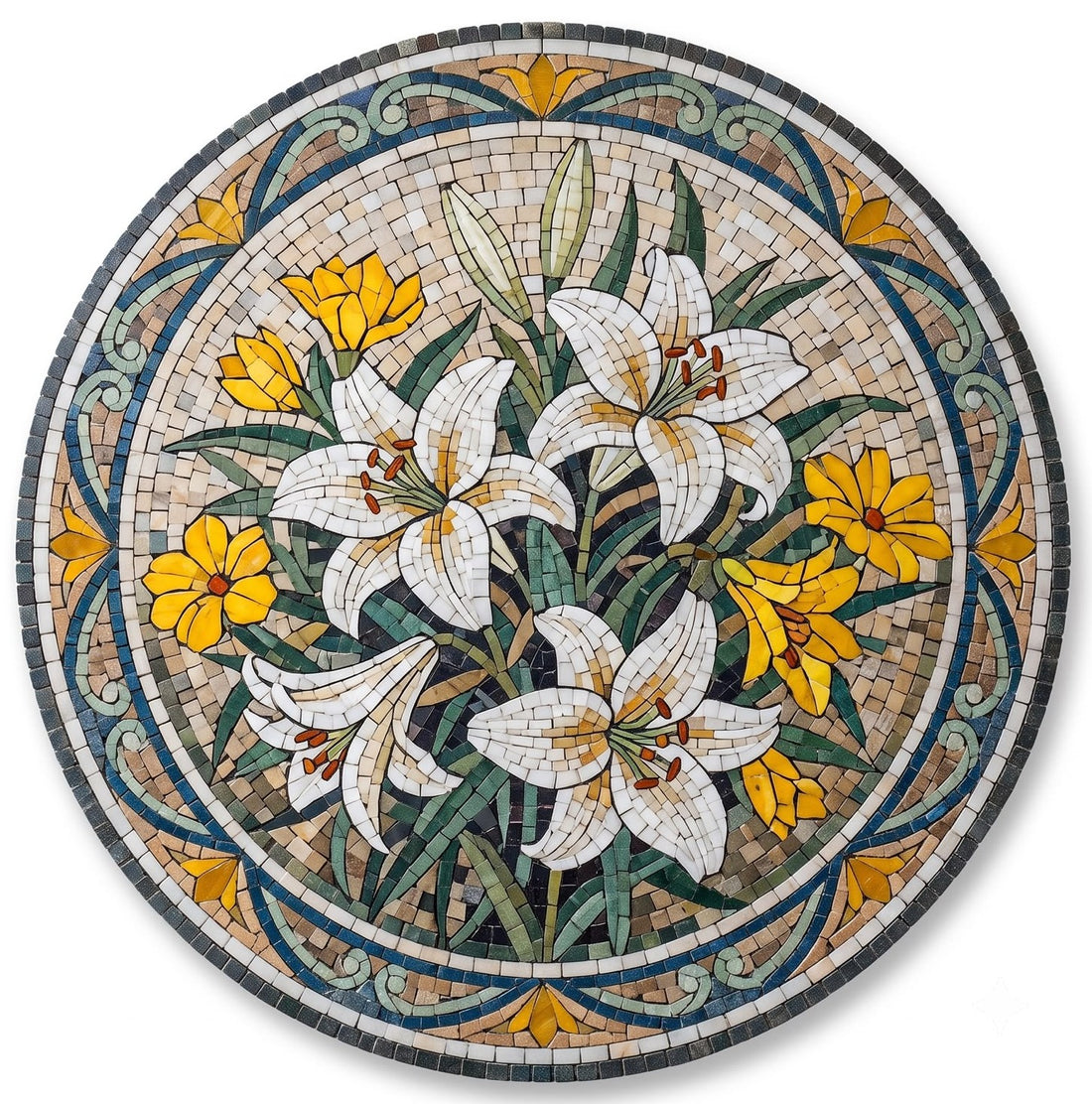 Lily Floral Medallion Mosaic Art