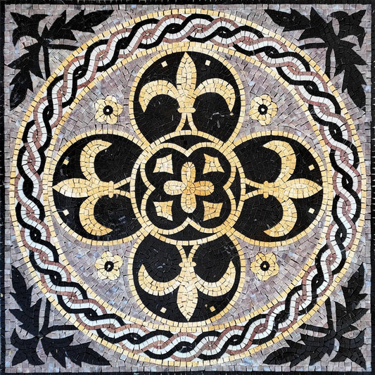 Fleur-de-Lis Medallion with Woven Border Mosaic | Geometric Mosaics | iMosaicArt
