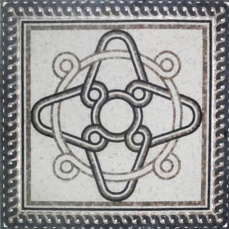 Roman Geometric Knot Panel Mosaic Art