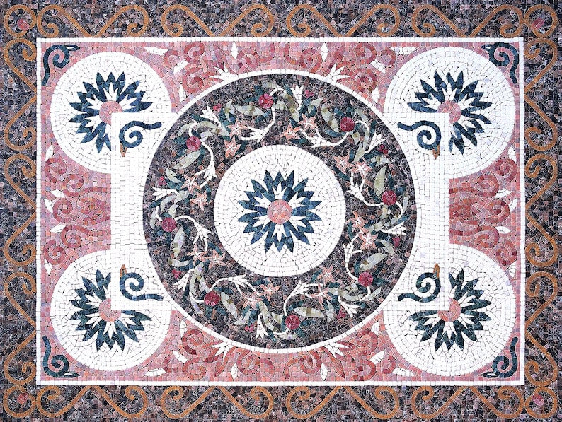 Floral Medallion Roman Rug Mosaic Art