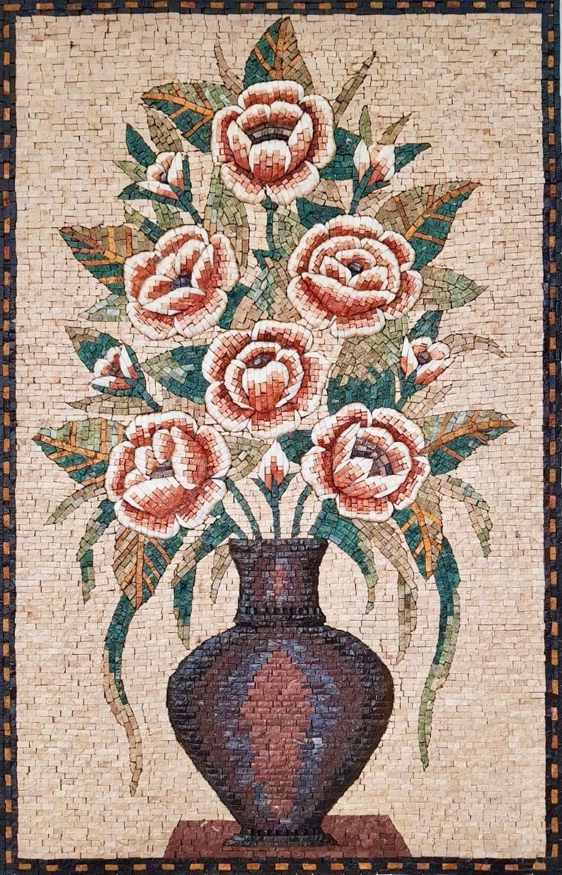 Rose Bouquet Vase Flower Mosaic Art