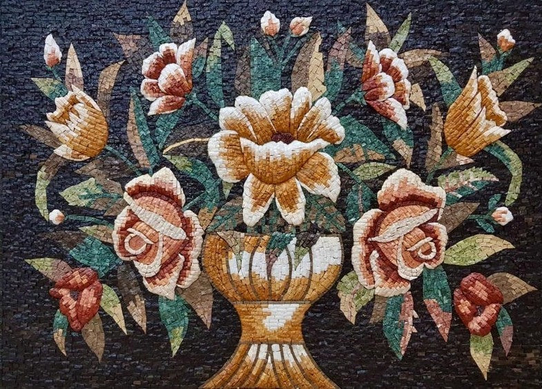 Floral Bouquet Vase Flower Mosaic Art