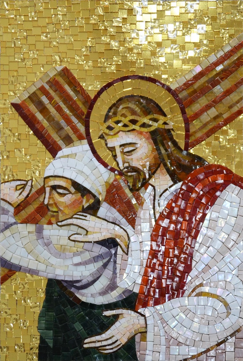 Christ Carrying the Cross Glass Mosaic Art