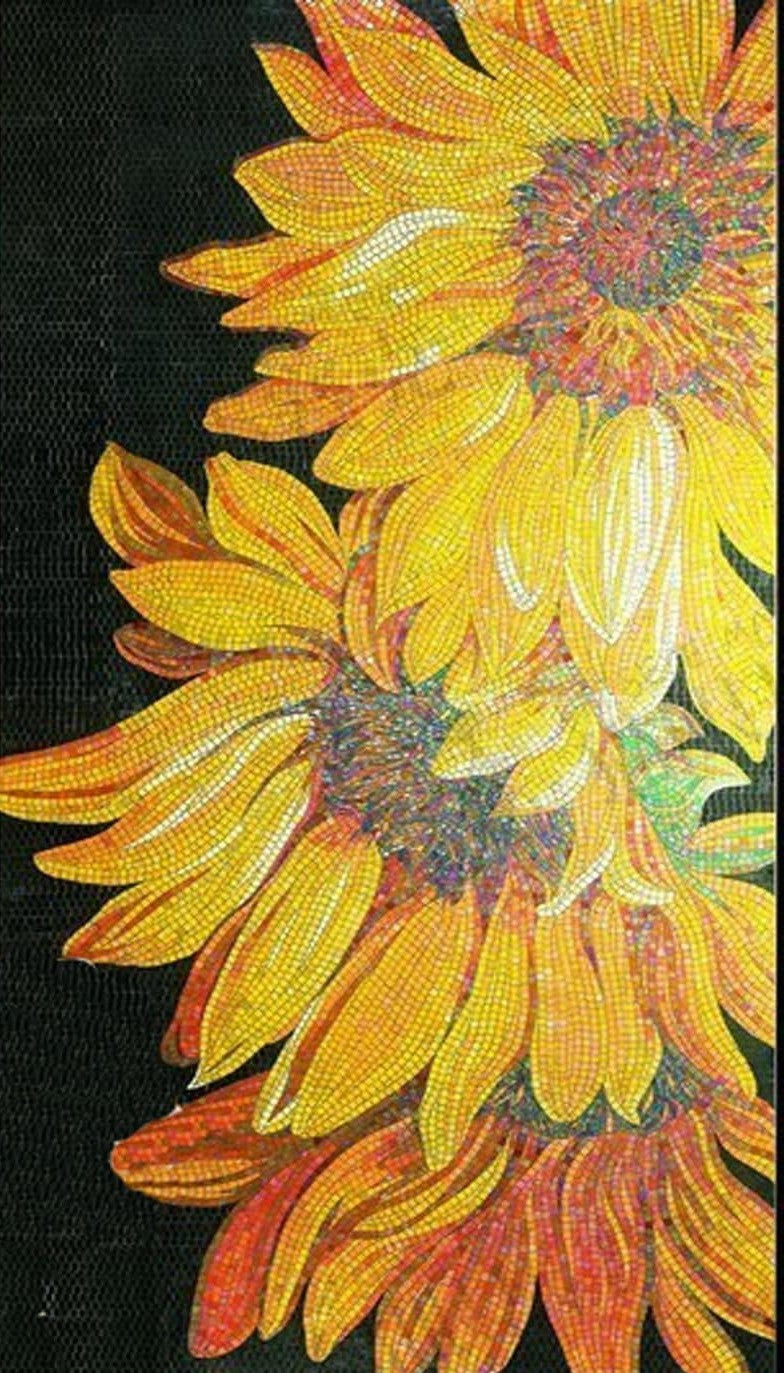 Golden Sunflowers Glass Mosaic Art
