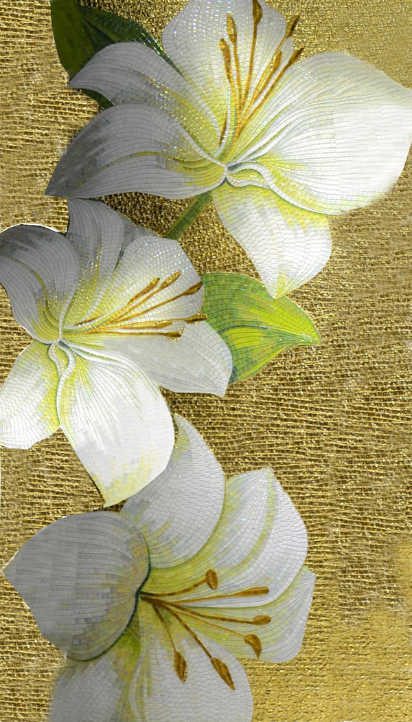 White Lilies Gold Glass Mosaic Art