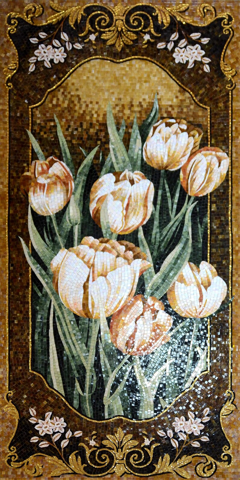 Tulips Ornate Panel Glass Mosaic Art