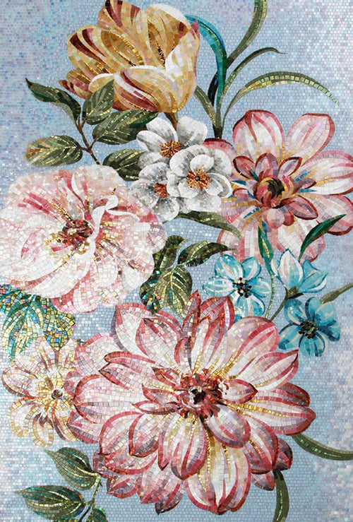 Pastel Floral Bouquet Glass Mosaic Art