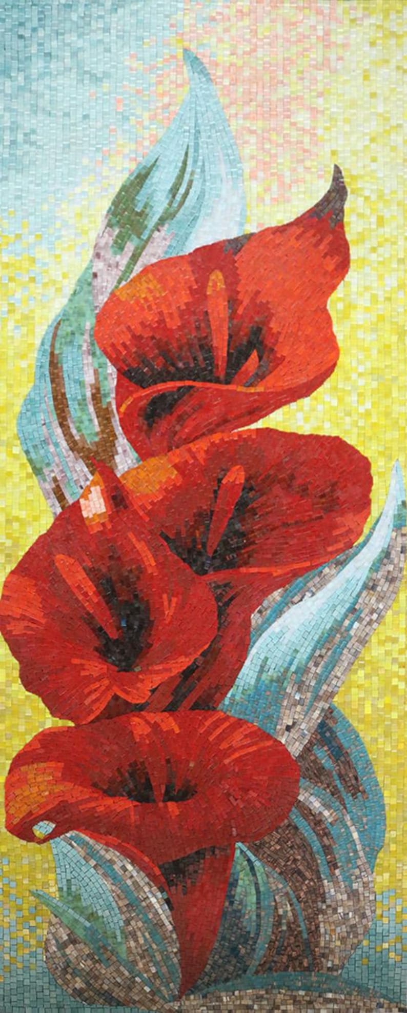 Red Calla Lilies Glass Mosaic Art