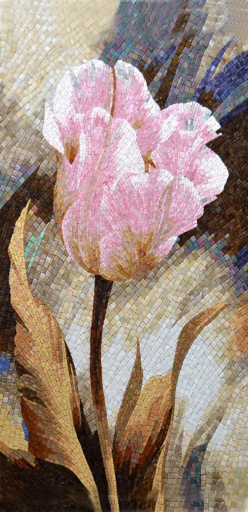Pink Tulip Bloom Glass Mosaic Art