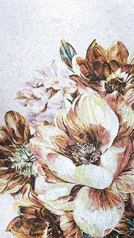 Vintage Magnolia Bouquet Marble Mosaic Art
