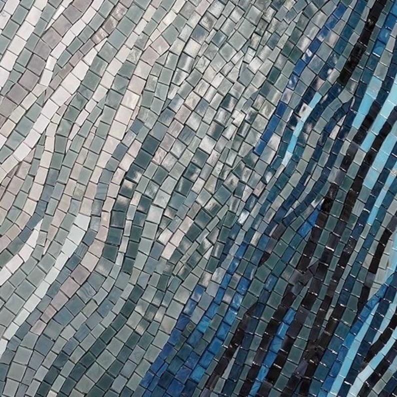 Abstract Blue Waves Glass Mosaic Art