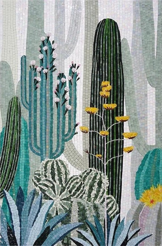 Blooming Cactus Garden Glass Mosaic Art