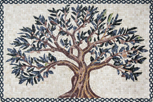 Olive Tree of Life Braided Border Marble Mosaic Art