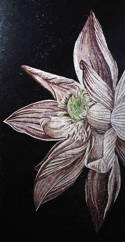 Mauve Lily on Black Glass Mosaic Art